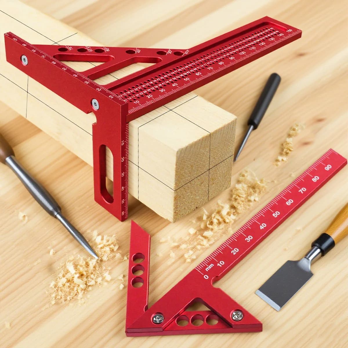 2-Pack Metric Woodworking Triangle Ruler and Scriber