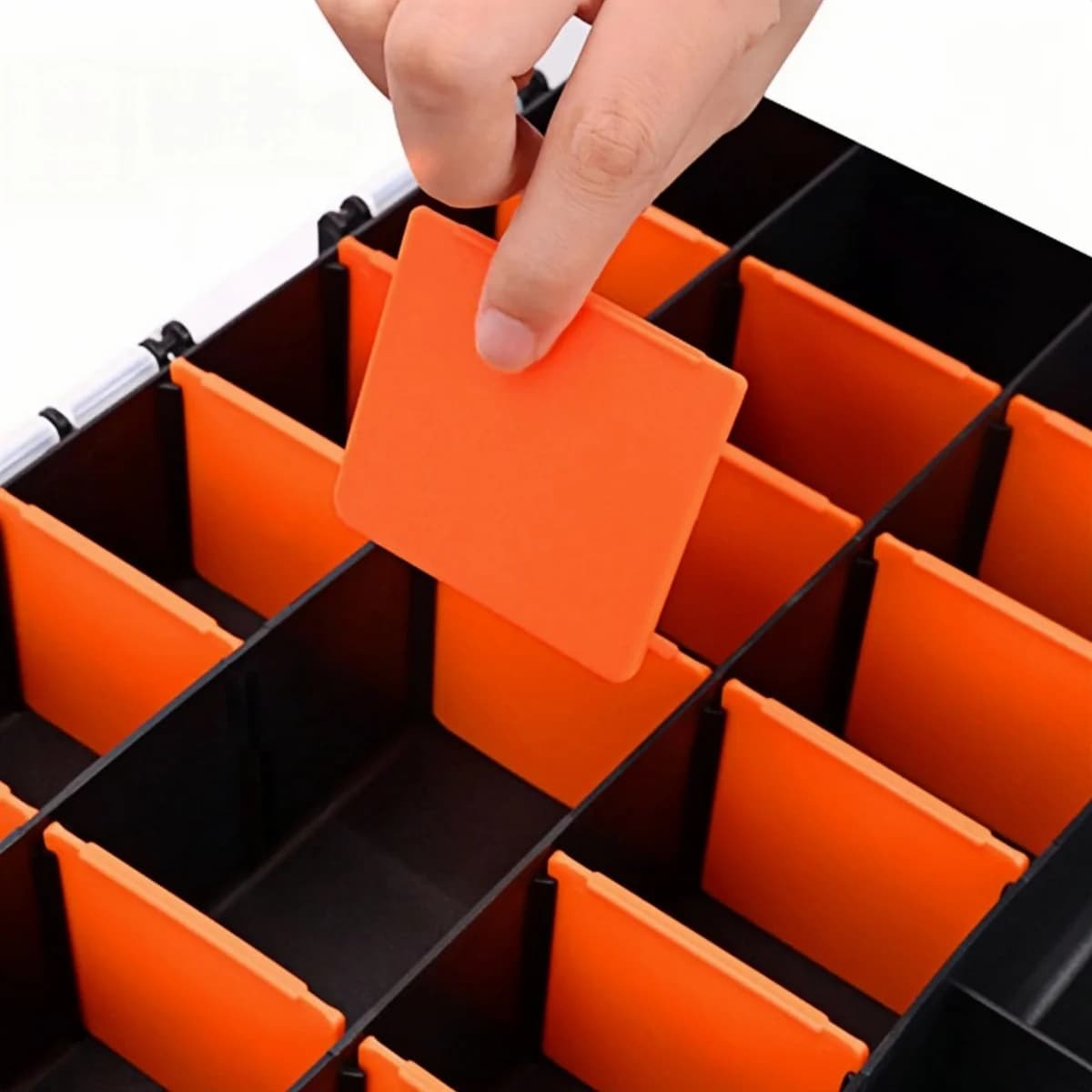Hardware Storage Box with Removable Dividers and Hinged Lid