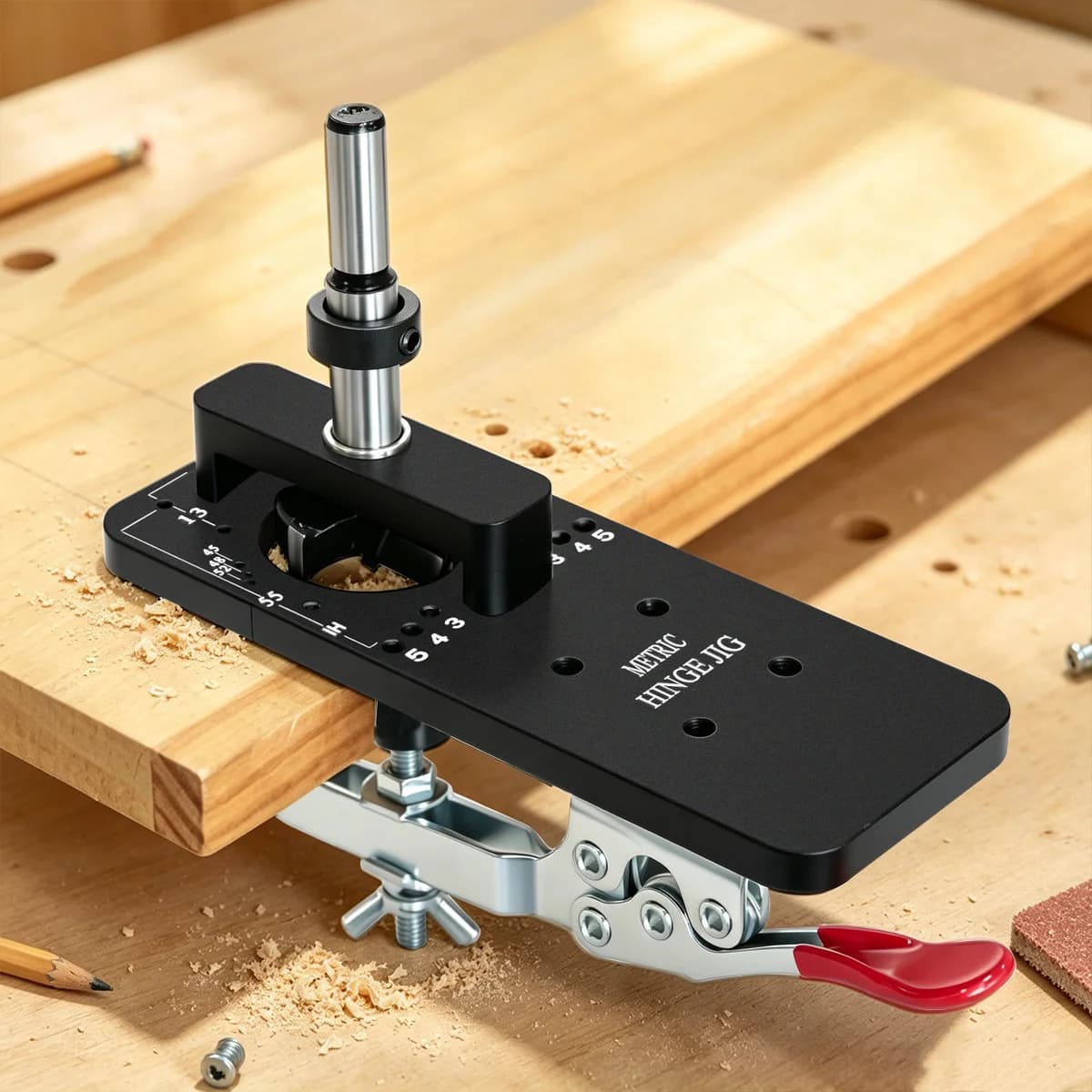35mm Hinge Hole Drilling Jig with Clamping Fixture