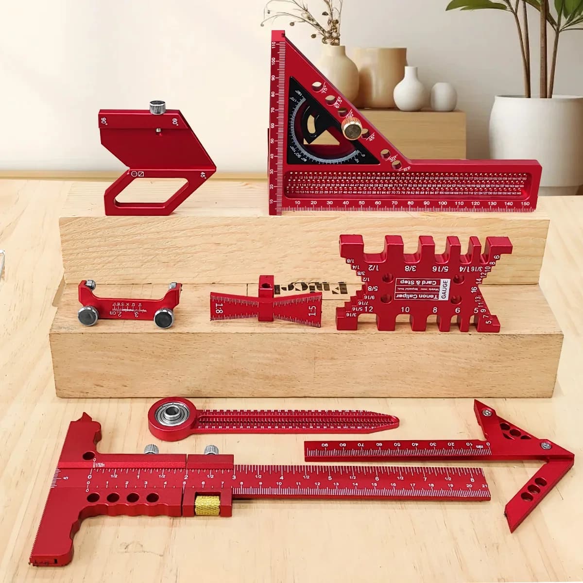 9-Piece Woodworking Square Kit with Compass and Honing Guide