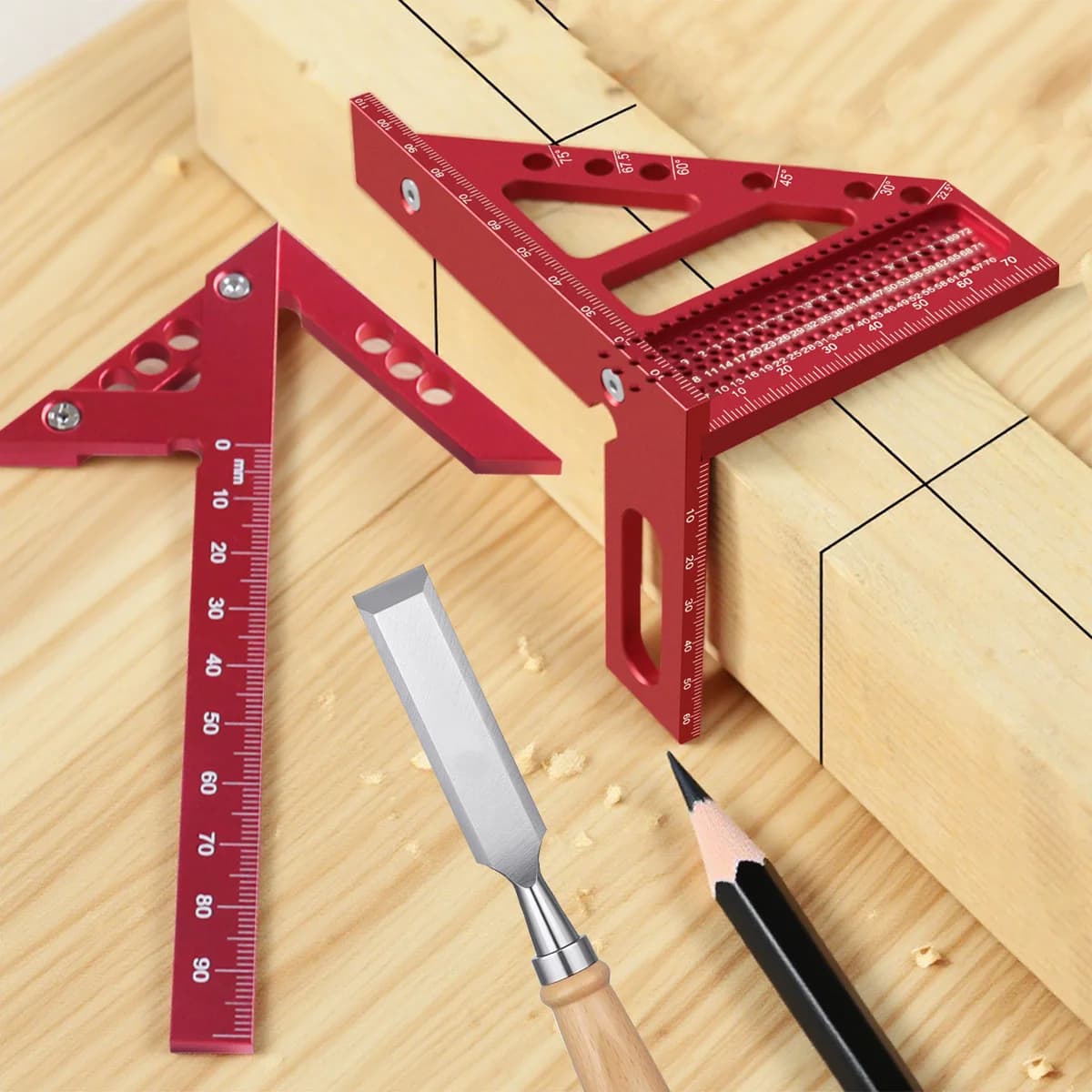 2-Pack Metric Woodworking Triangle Ruler and Scriber