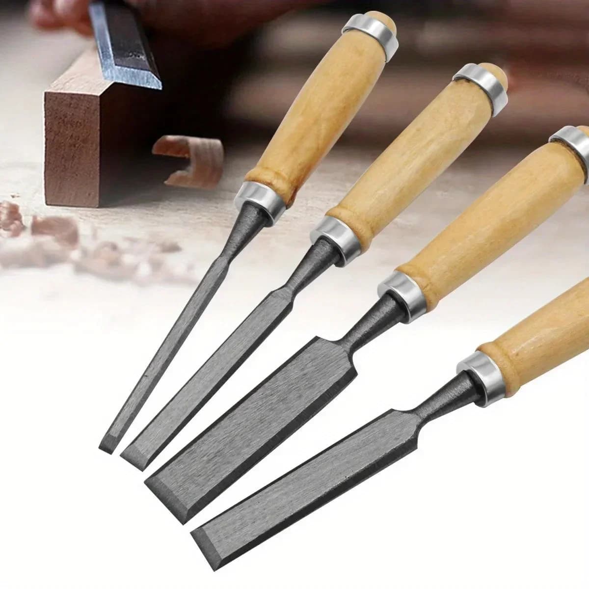 4-Piece Beech Handle Wood Chisel Set, 8/12/16/20mm