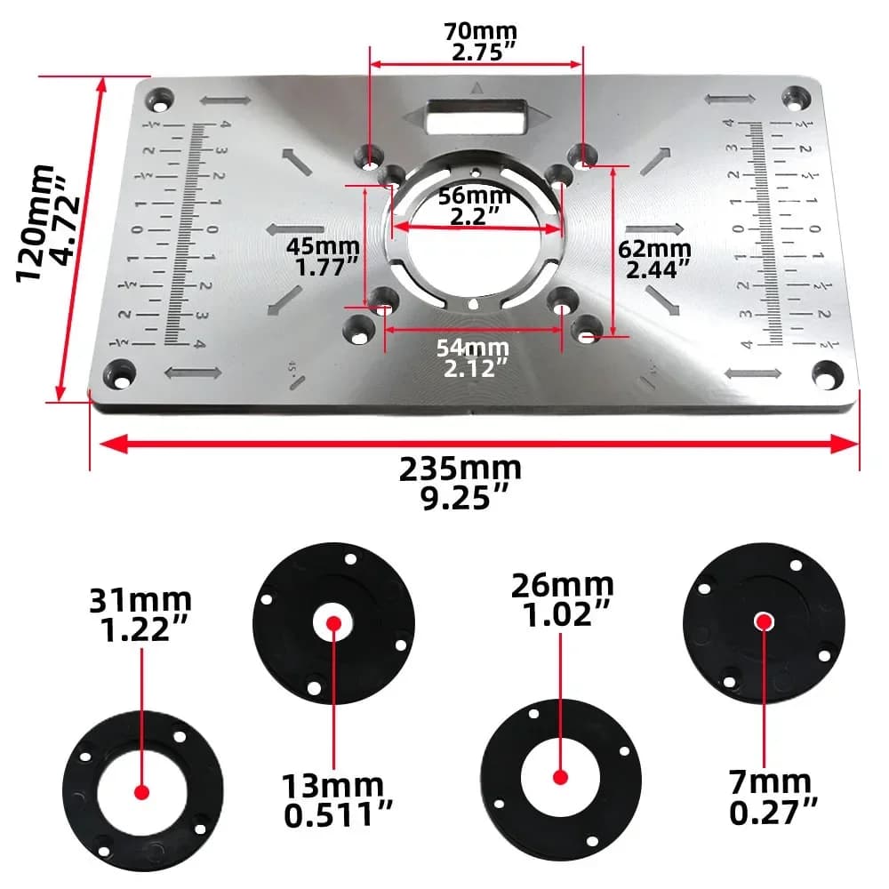 Aluminum Router Table Insert Plate with Rings
