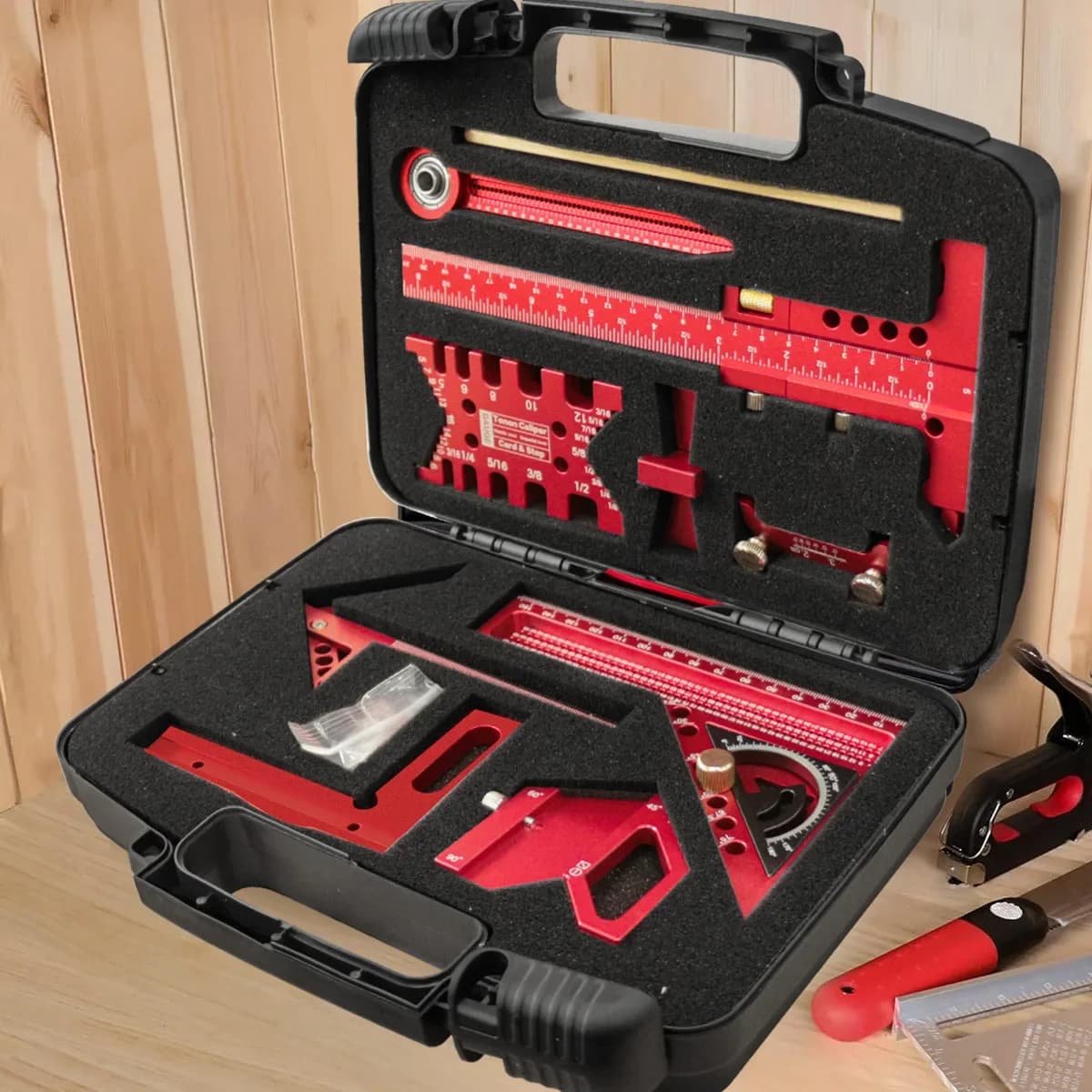 9-Piece Aluminum Woodworking Square and Scribe Kit