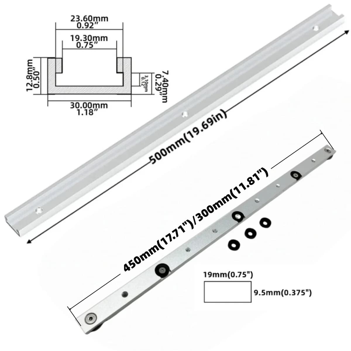 Aluminum T-Track Slot and Miter Bar Slider Kit