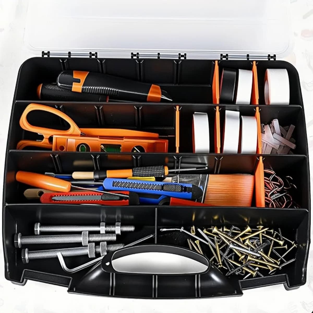 Hardware Storage Box with Removable Dividers and Hinged Lid