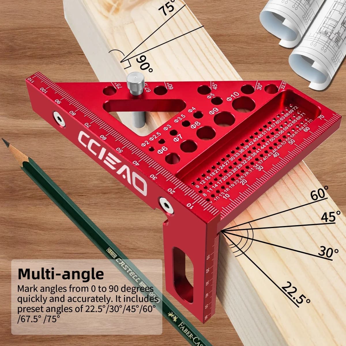 Imperial 3D Multi-Angle Aluminum Woodworking Square Protractor