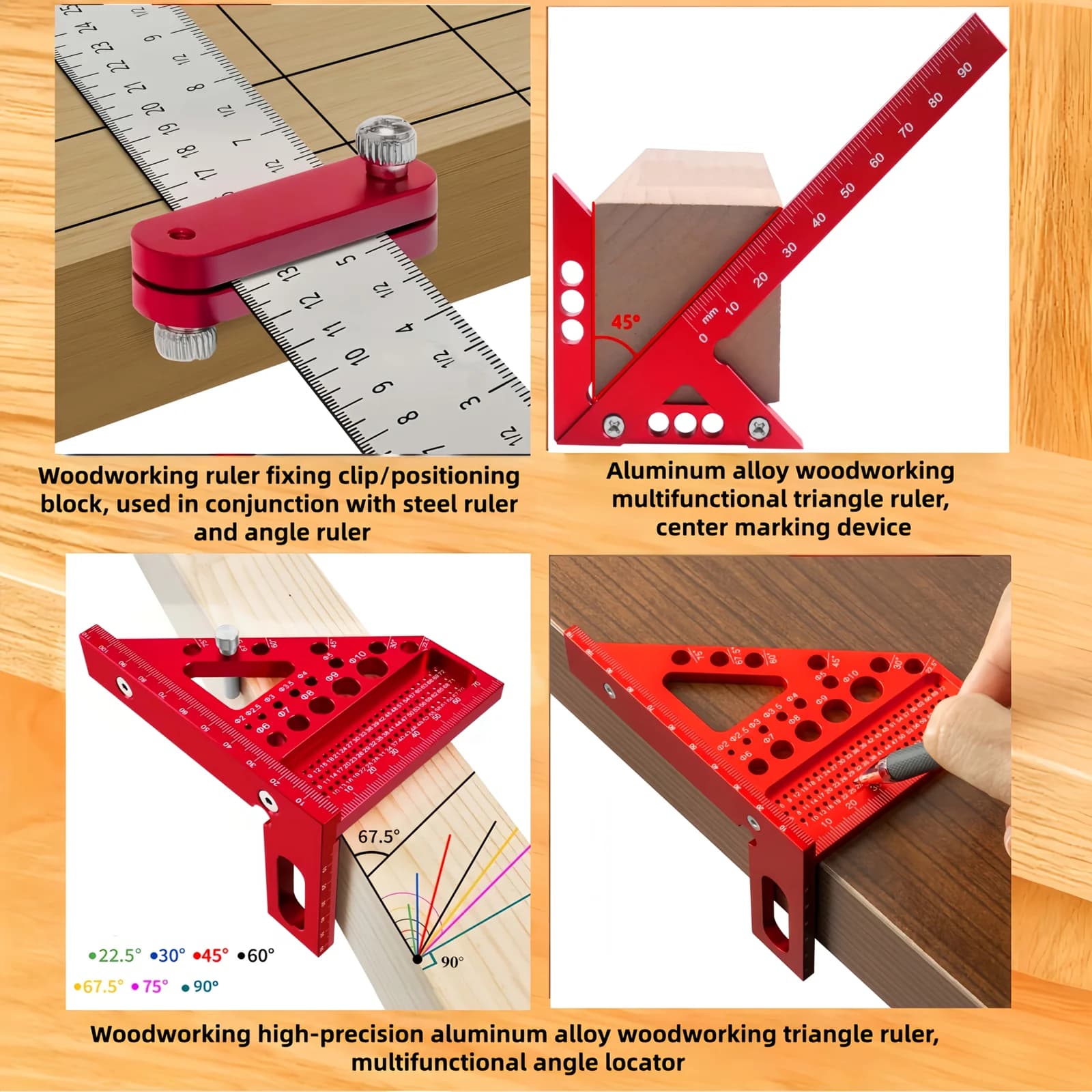 3-Piece Aluminum Triangle And Angle Ruler Set
