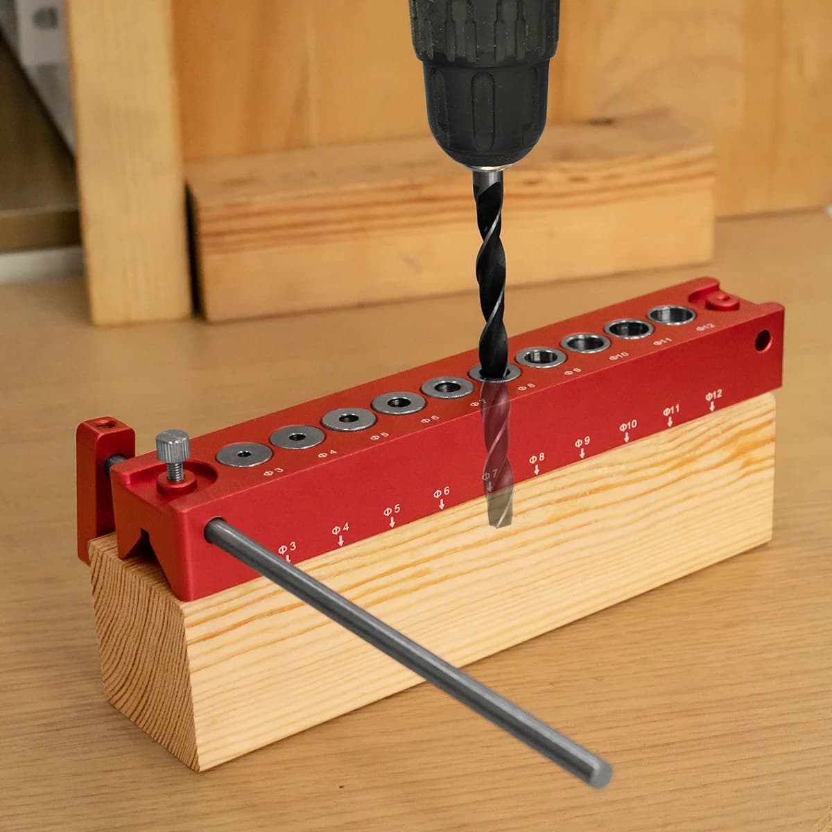 Extended Wood Dowel Jig with Positioning Rods
