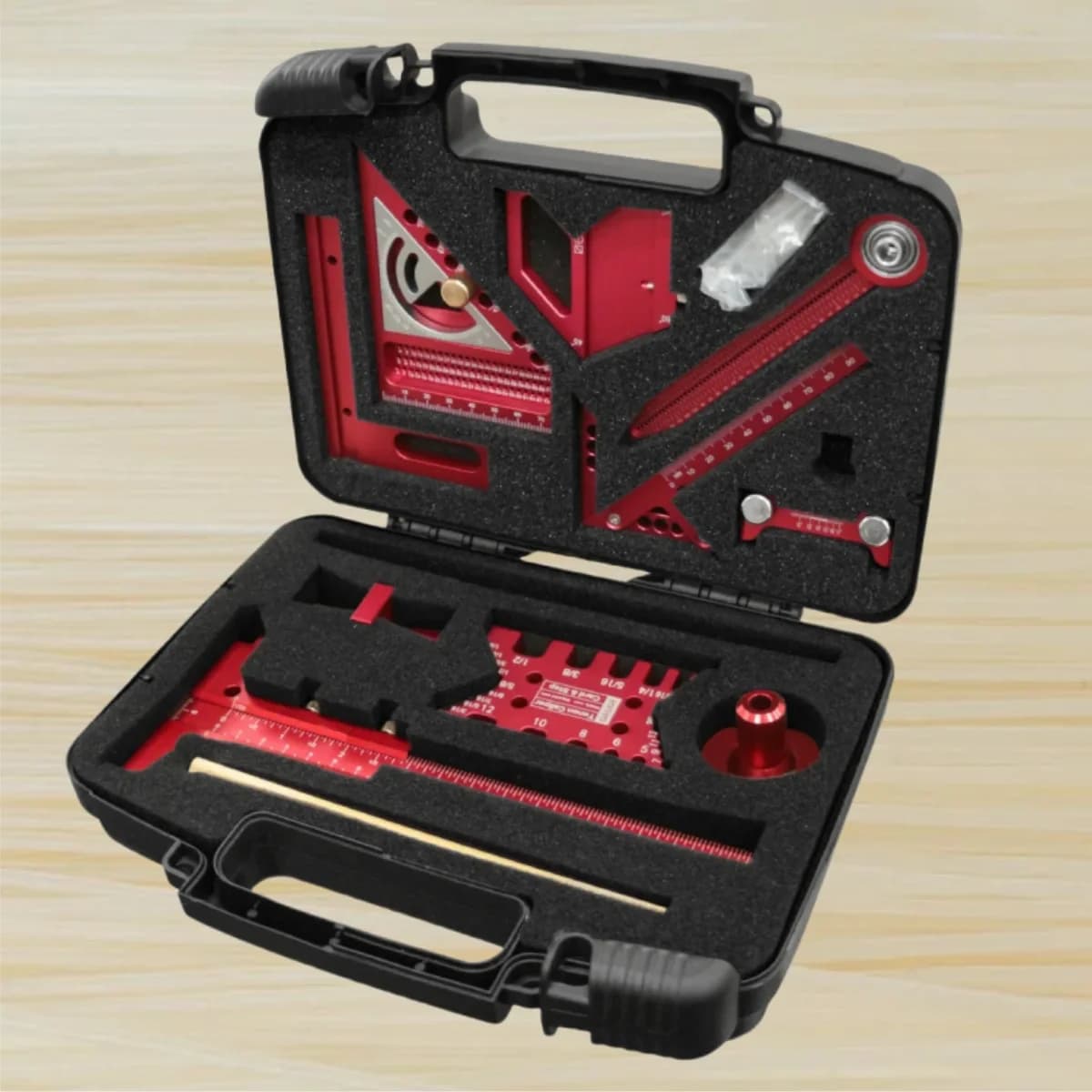 10-Piece Woodworking Square Kit with Scribing Ruler and Compass