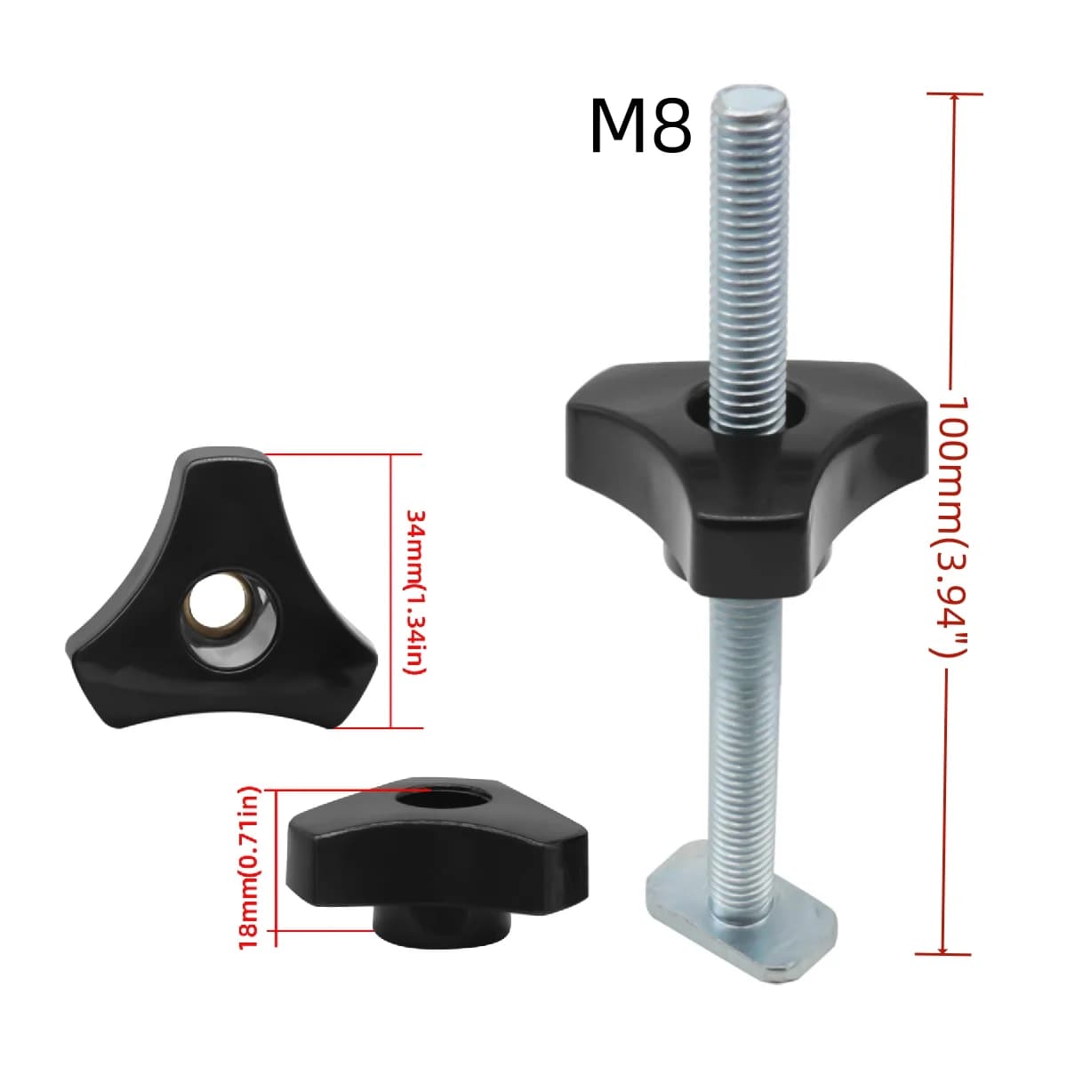 8 Pack T Bolt Knob Kit for 1/4 Inch T-Track