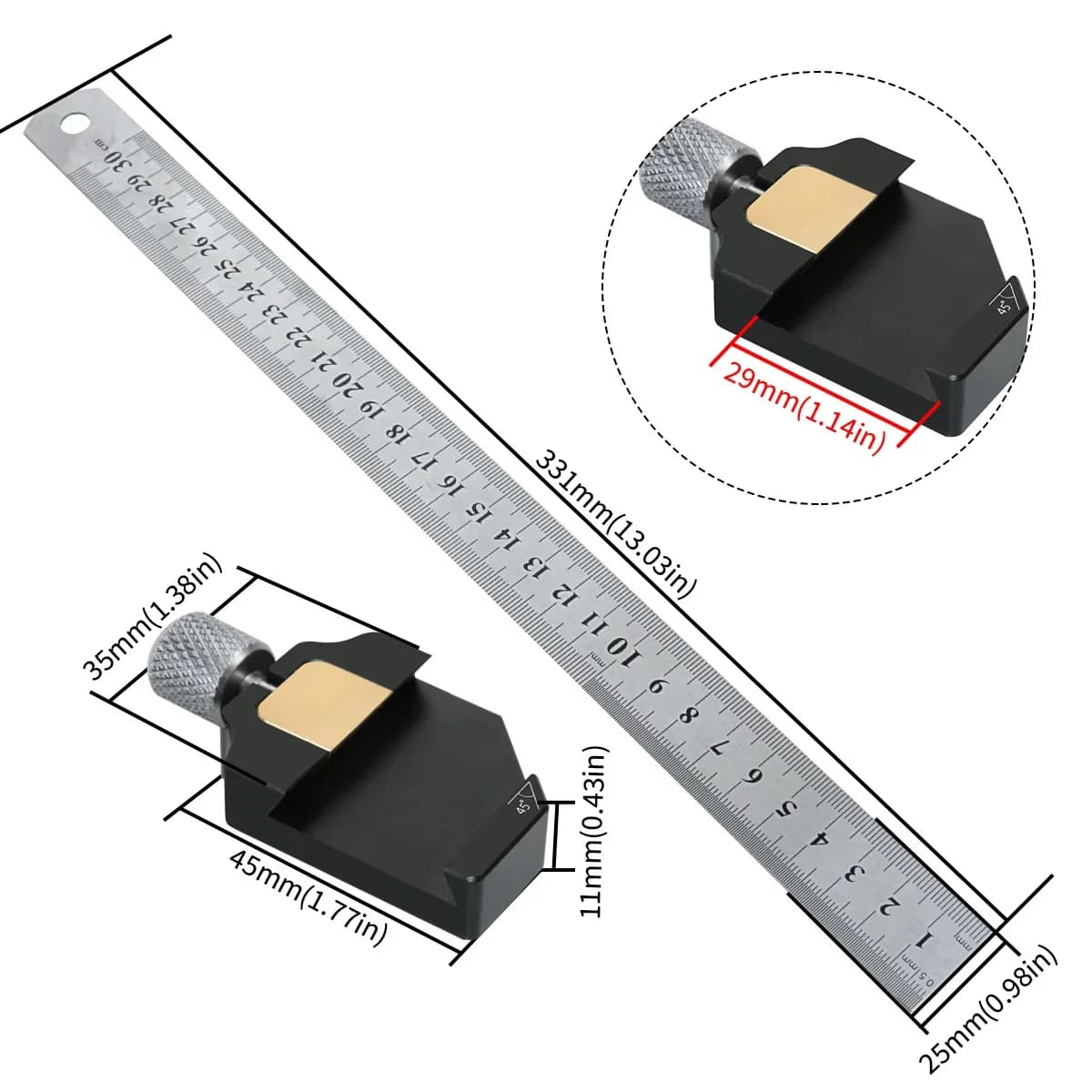 Adjustable Steel Combination Square 45-90 Degree