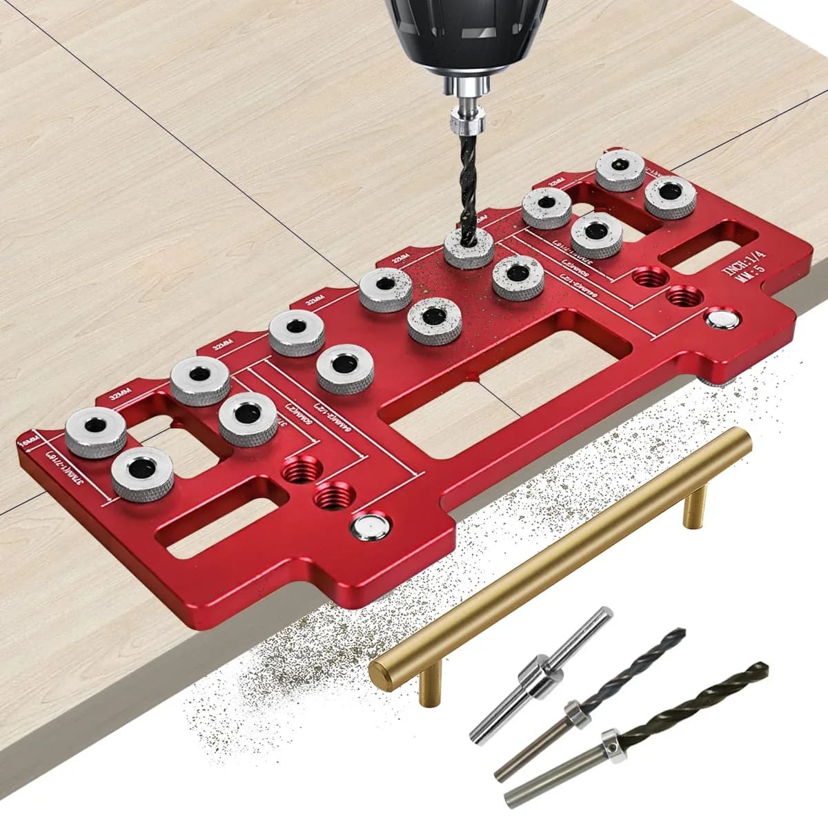 Shelf Pin Drilling Guide Jig and Handle Pitch Punch Locator