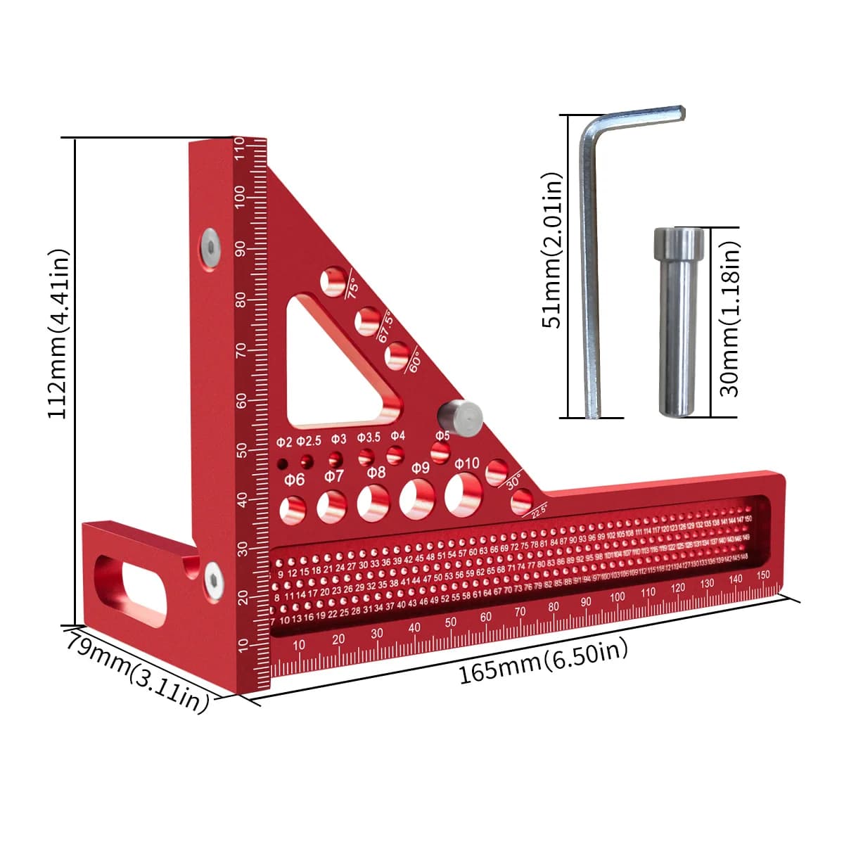 Extended 3D Multi-Angle Measuring Ruler with Dowel Pin