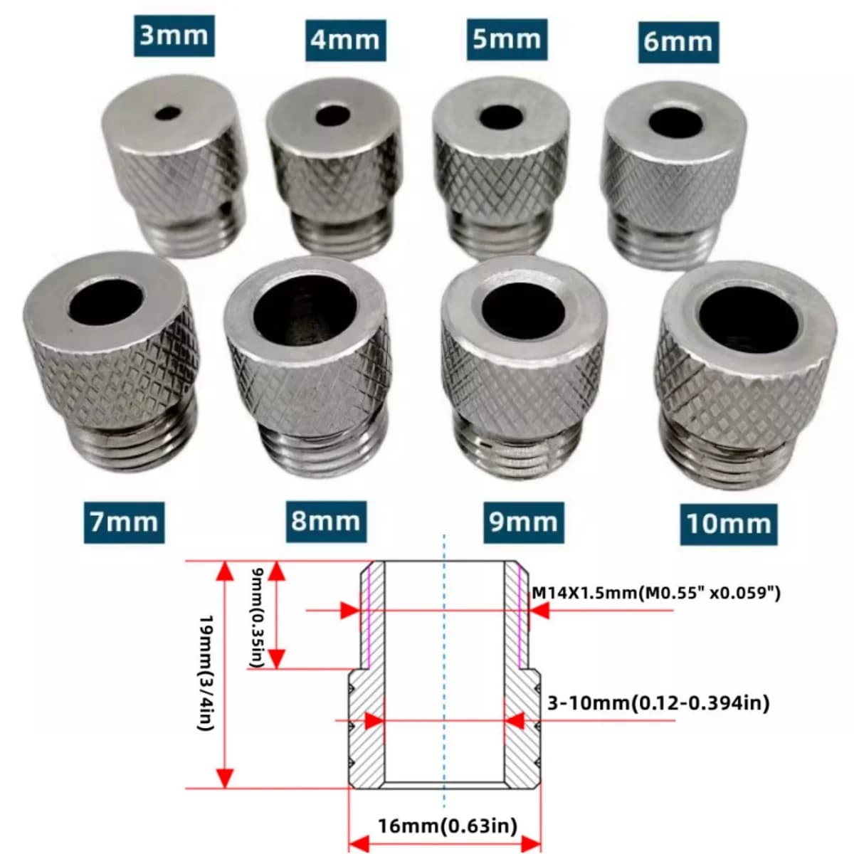 Stainless Steel Drill Guide Bushings 3mm-10mm Sizes