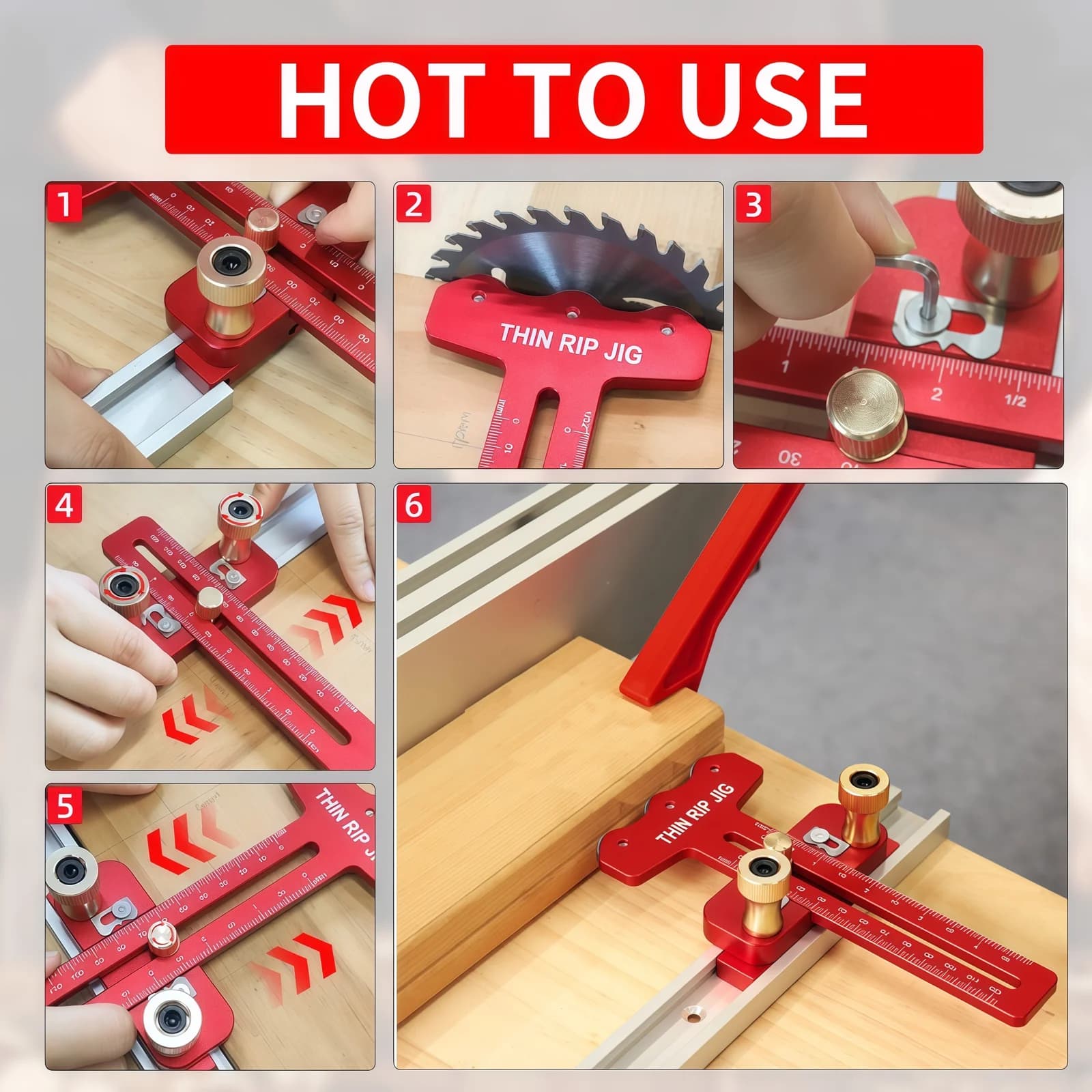 Thin Rip Table Saw Jig with Push Stick Kit