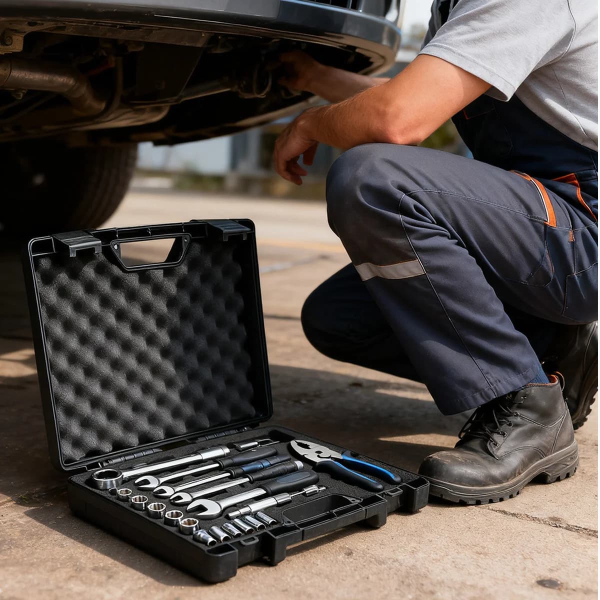 Plastic Portable Car Repair Tool Box with Sponge