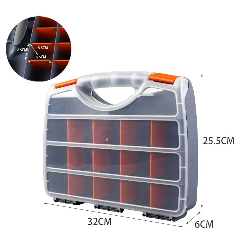 Hardware Storage Box with Removable Dividers and Hinged Lid