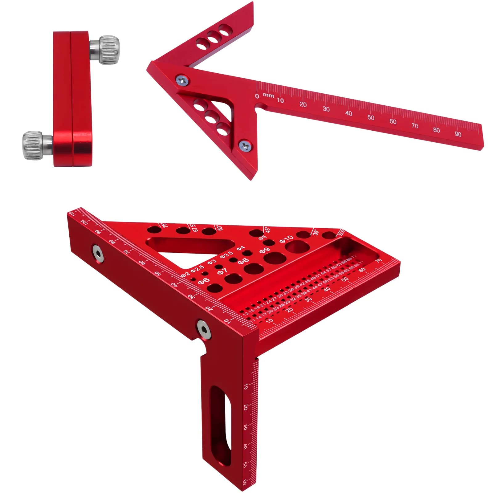 3-Piece Aluminum Triangle And Angle Ruler Set