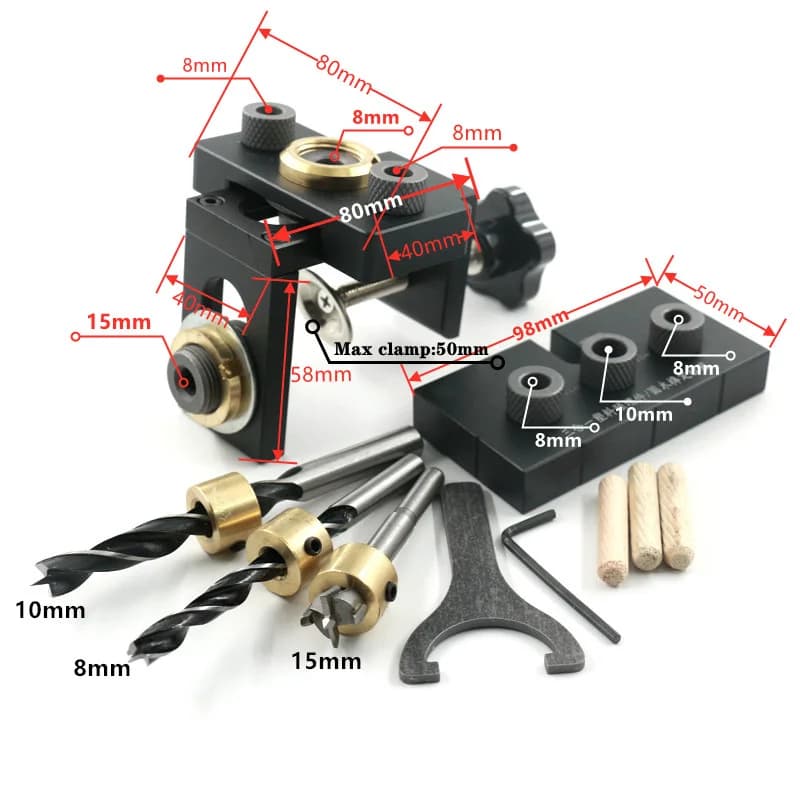 3-in-1 Adjustable Doweling Jig with 8/15mm Drill Bits