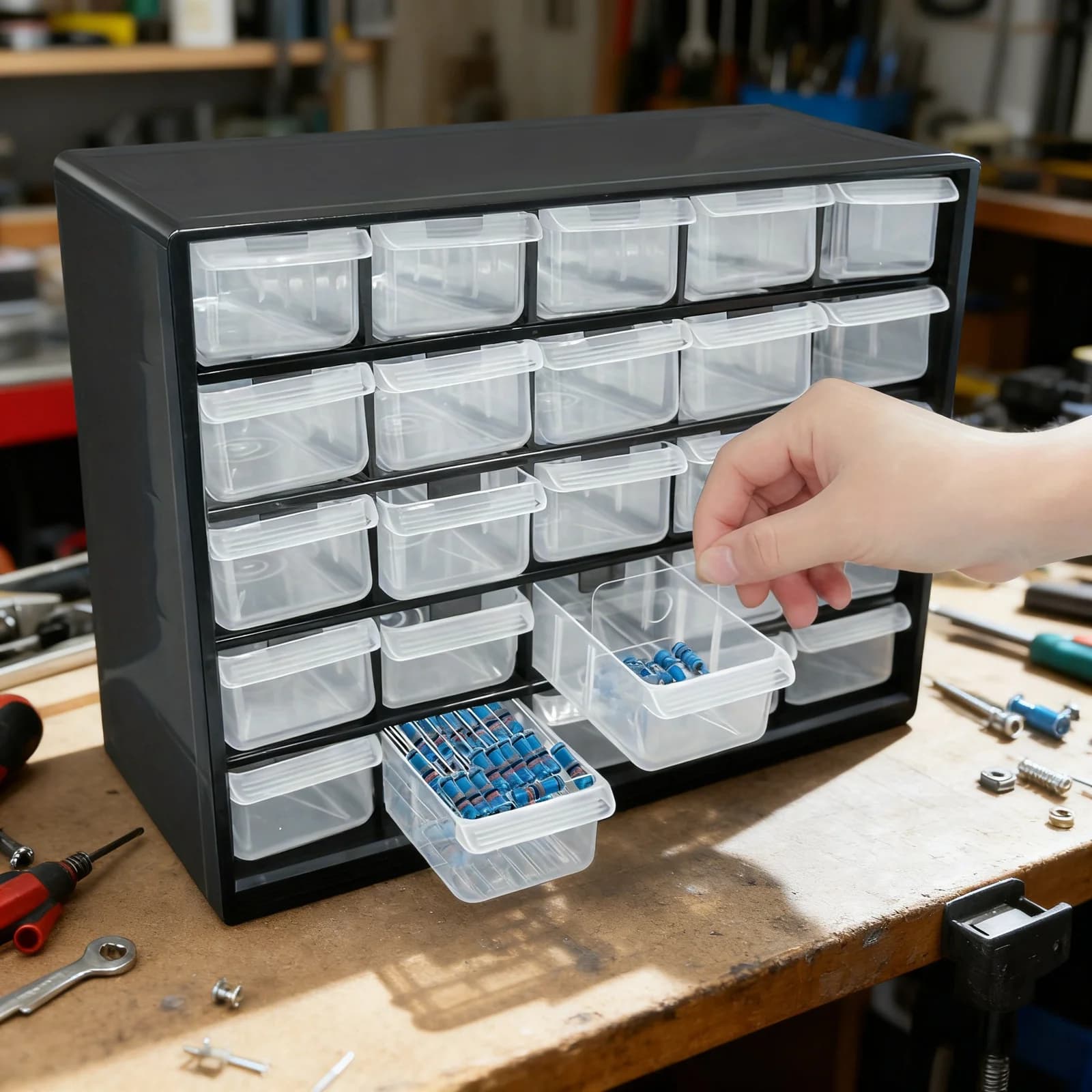 Wall-Mounted Multi-Grid Drawer Parts Box for Screws