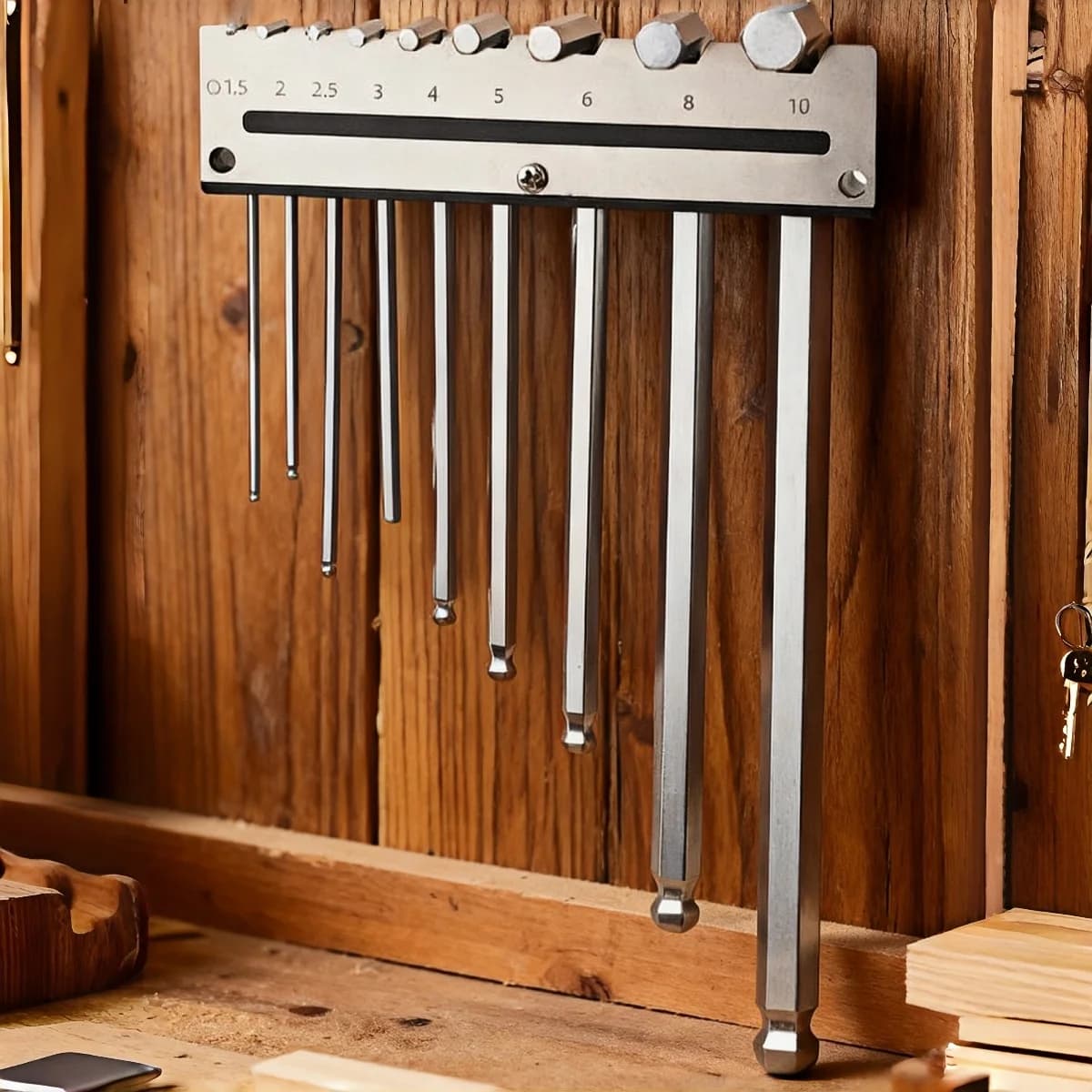9-Slot Wall Mount Wrench and Hex Key Organizer Rack