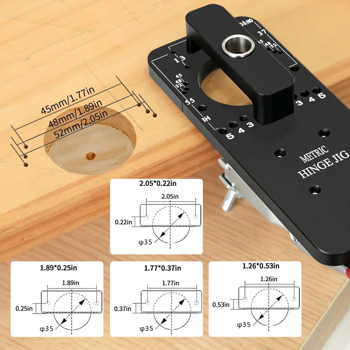 35mm Hinge Hole Drilling Jig with Clamping Fixture