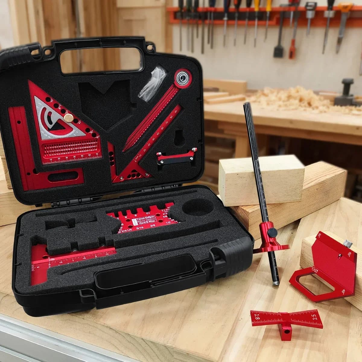 9-Piece Woodworking Square Kit with Compass and Honing Guide