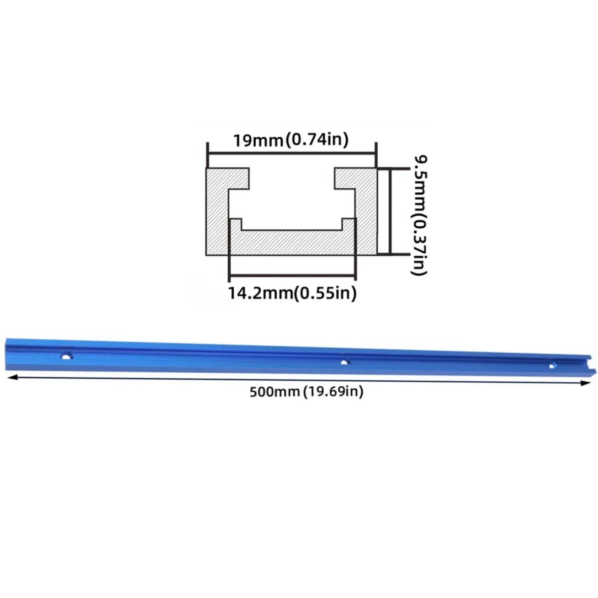 500mm Double-Cut T-Track with T-Bolt Knob Set