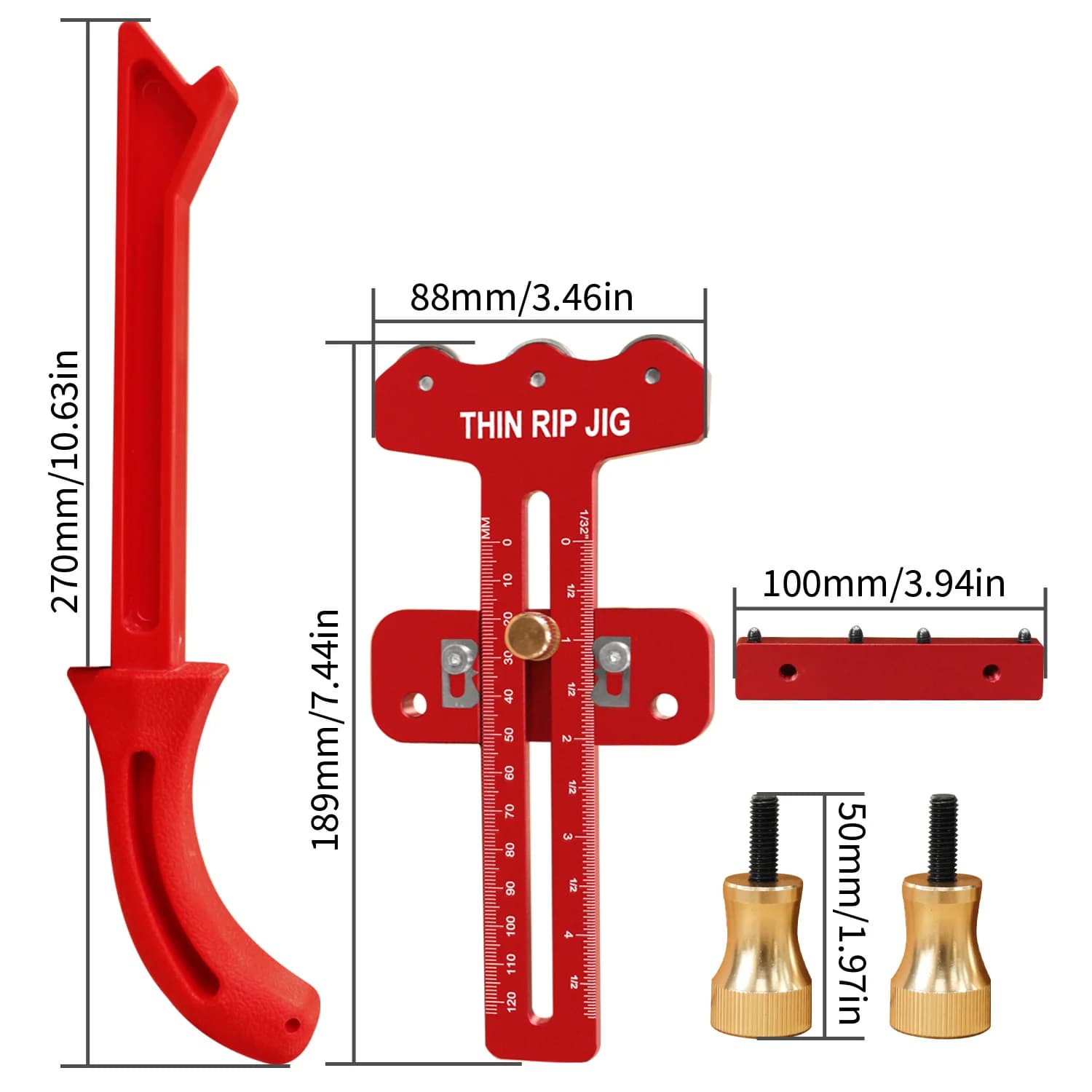 Thin Rip Table Saw Jig with Push Stick Kit