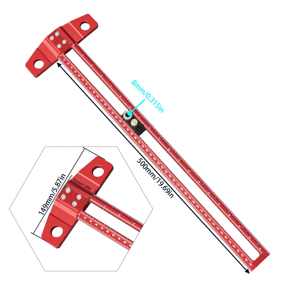 500mm Adjustable T-Square Drilling Positioning Ruler