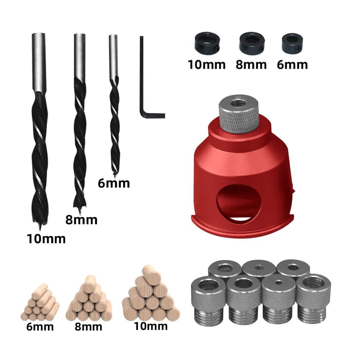 Woodworking Doweling Jig Kit, 6/8/10mm with Bits