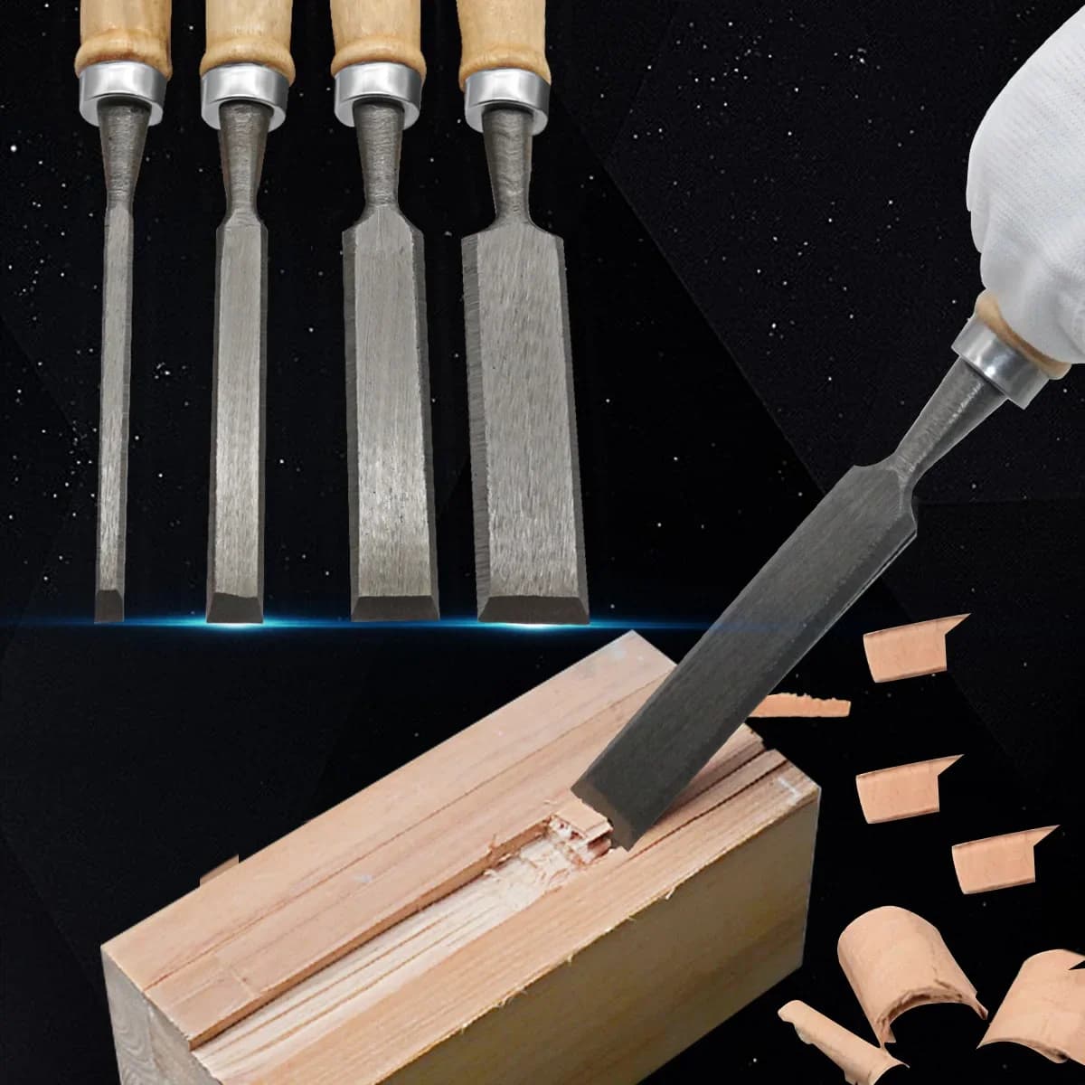 4-Piece Wood Carving Chisel Set with Beech Handles