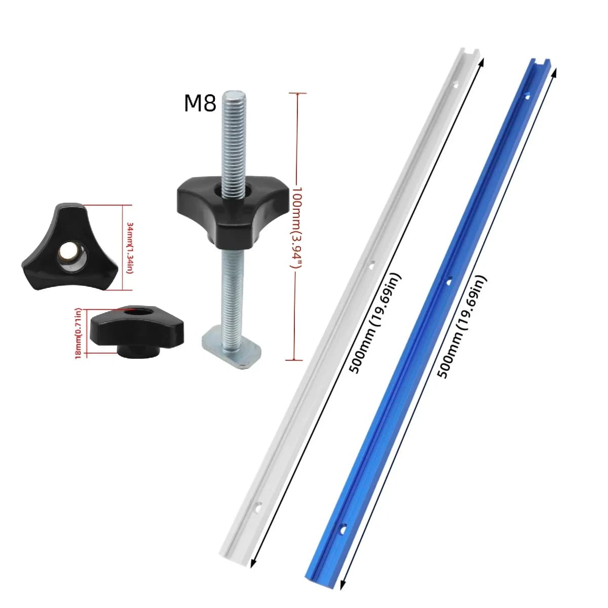 500mm Double-Cut Profile T-Track and Bolt Kit