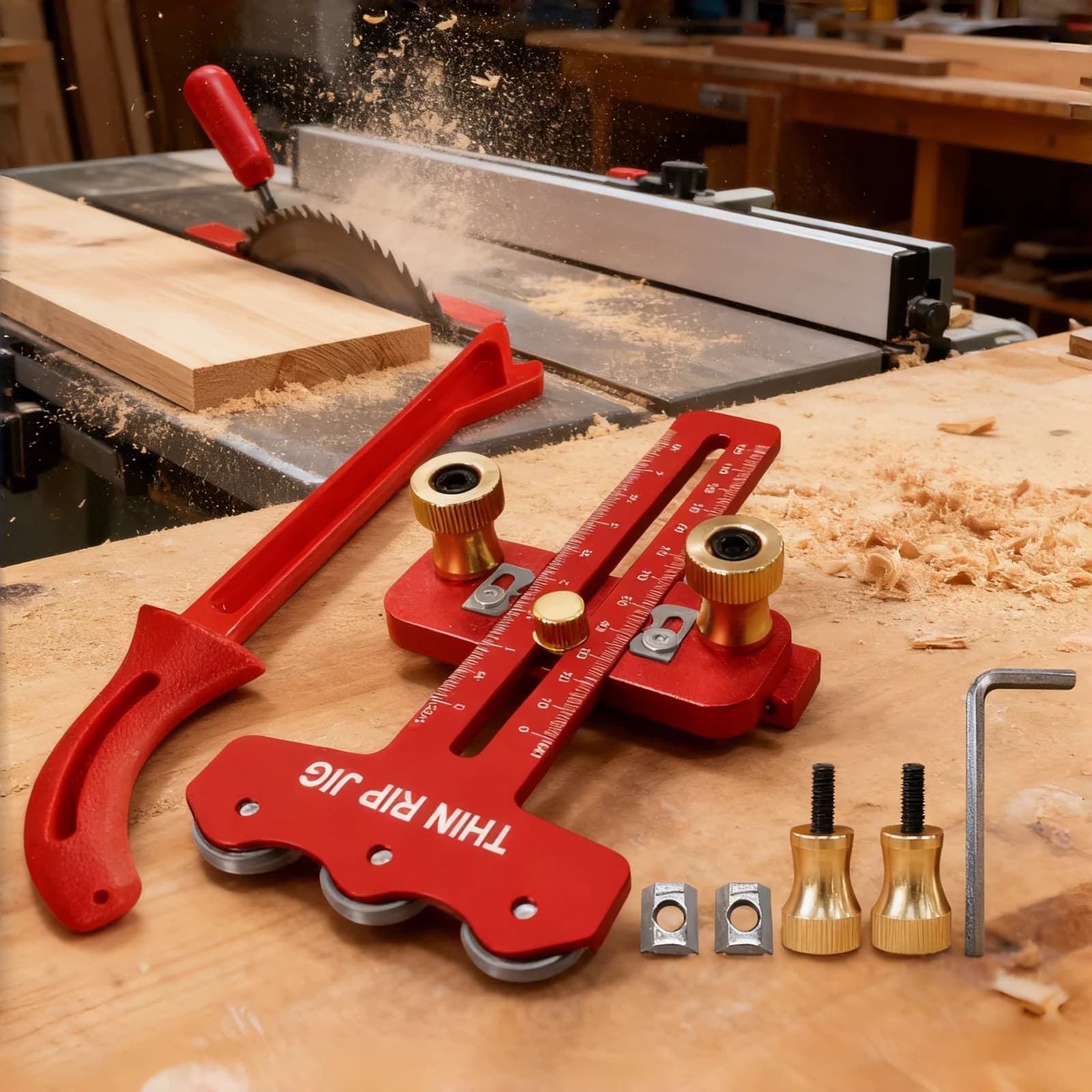 Thin Rip Table Saw Jig with Push Stick Kit
