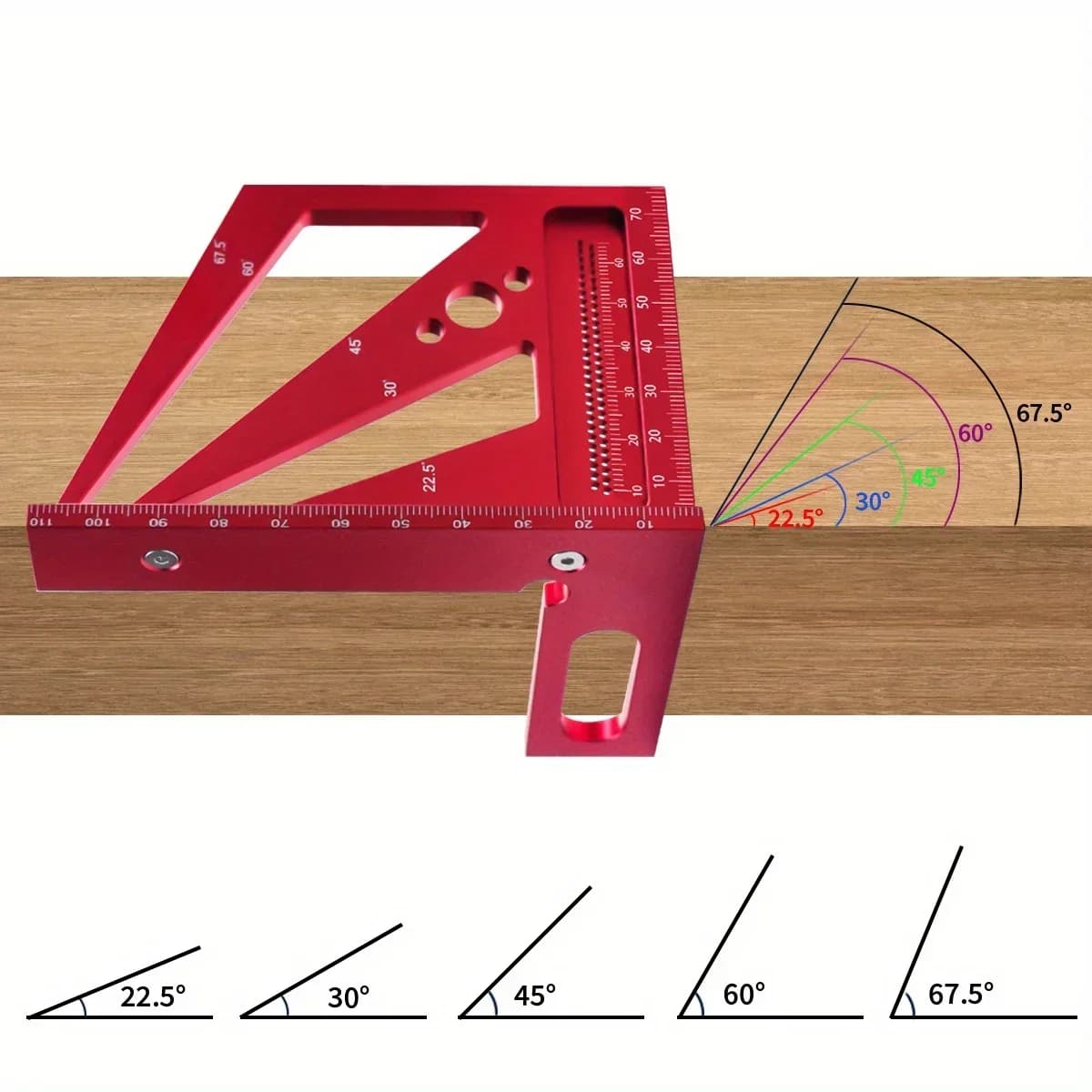 Aluminum Multi-Angle Square Ruler Protractor 22.5-90 Degree